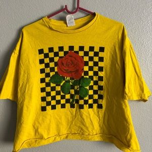 Mustard yellow crop top with red rose